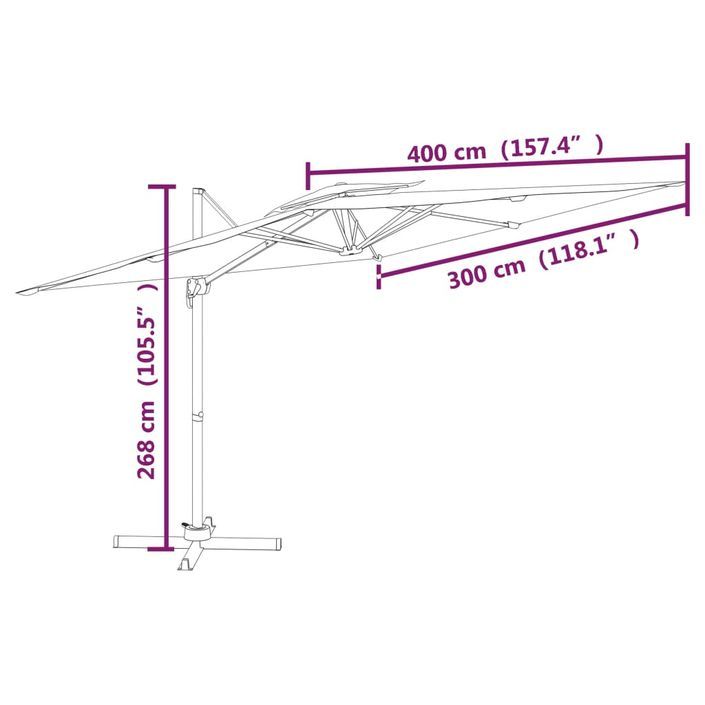 Parasol cantilever à double toit Vert 400x300 cm - Photo n°10