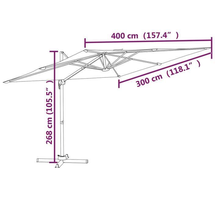 Parasol cantilever à LED Bleu azuré 400x300 cm - Photo n°12