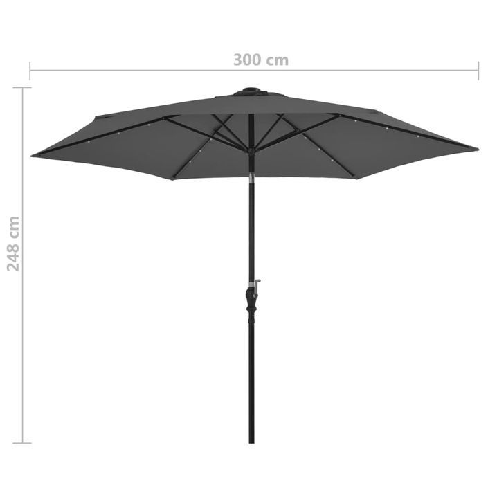 Parasol d'extérieur avec LED et mât en acier 300 cm Anthracite - Photo n°7