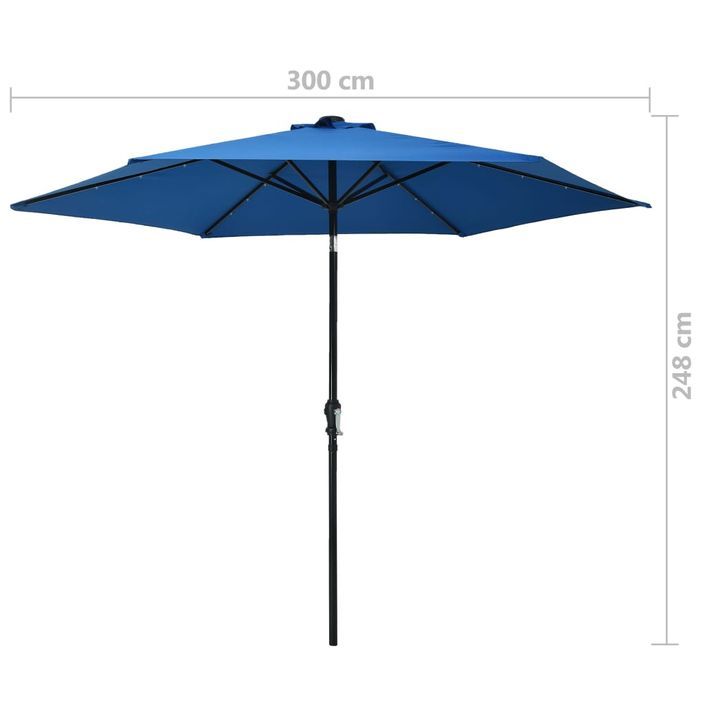 Parasol d'extérieur avec LED et mât en acier 300 cm Azuré - Photo n°9