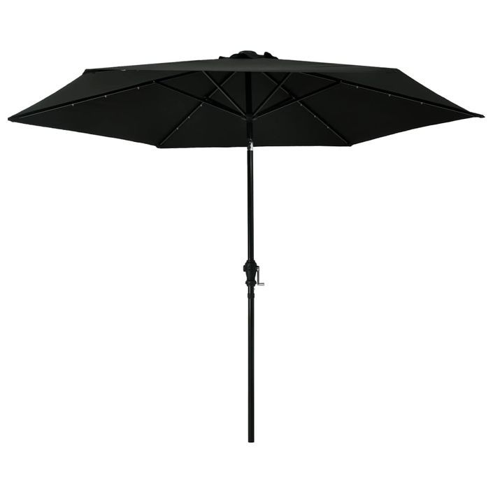 Parasol d'extérieur avec LED et mât en acier 300 cm Noir - Photo n°1