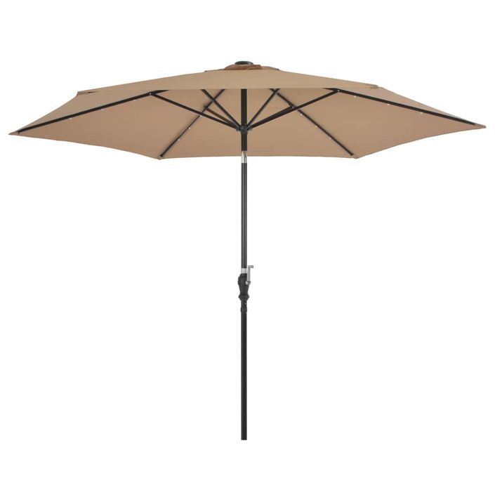 Parasol d'extérieur avec LED et mât en acier 300 cm Taupe - Photo n°1