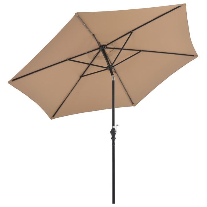 Parasol d'extérieur avec LED et mât en acier 300 cm Taupe - Photo n°4