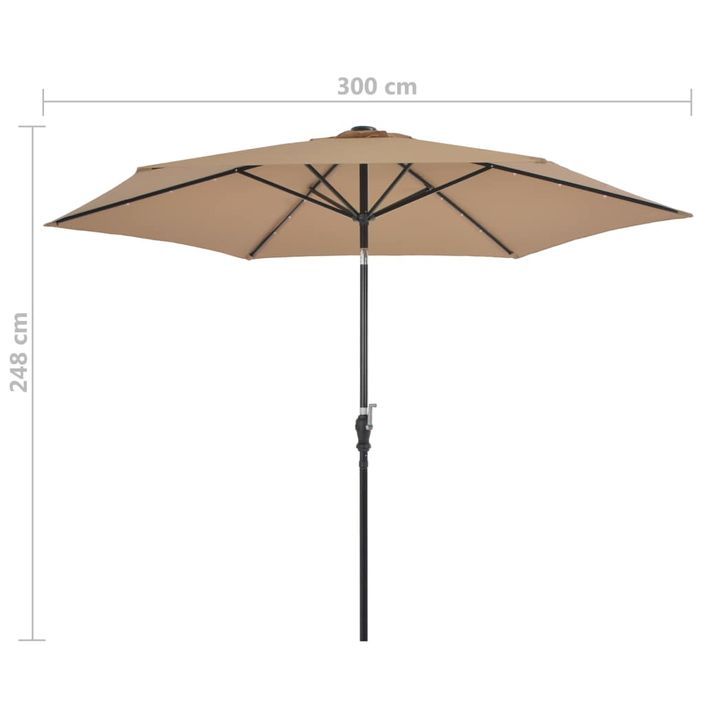 Parasol d'extérieur avec LED et mât en acier 300 cm Taupe - Photo n°7