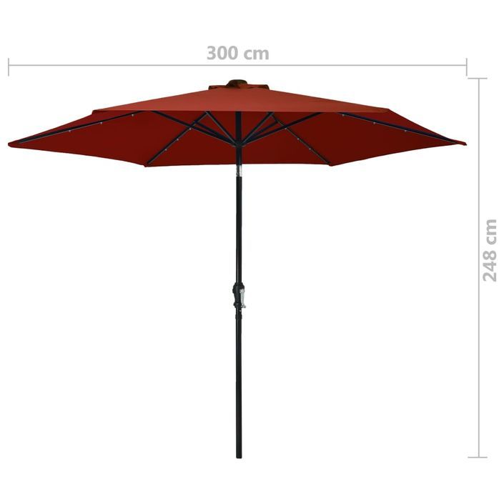 Parasol d'extérieur avec LED et mât en acier 300 cm Terre cuite - Photo n°9