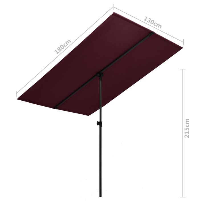 Parasol d'extérieur avec mât en aluminium 180x130 cm Bordeaux - Photo n°7