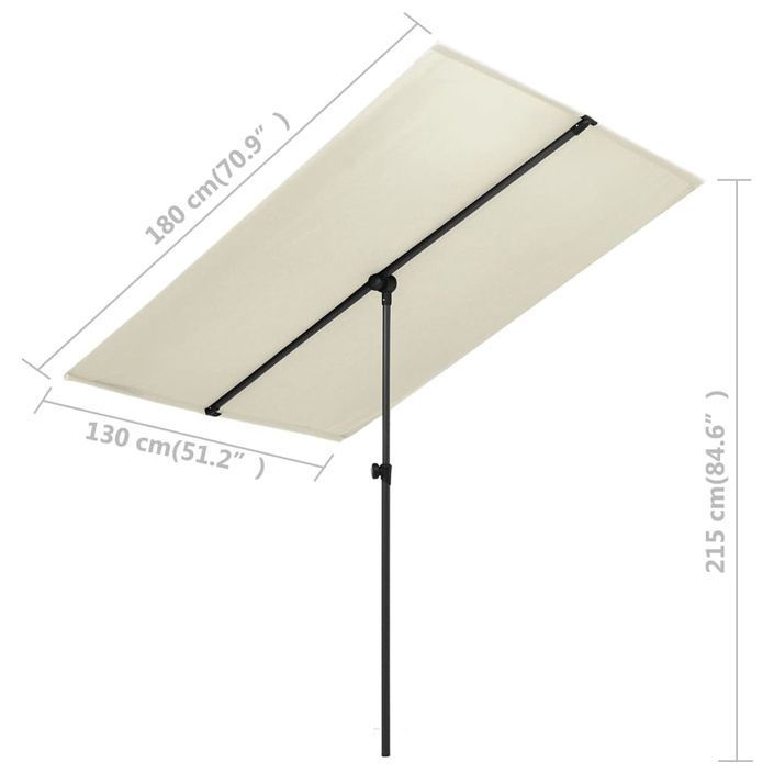 Parasol d'extérieur avec mât en aluminium 180x130cm Blanc sable - Photo n°7