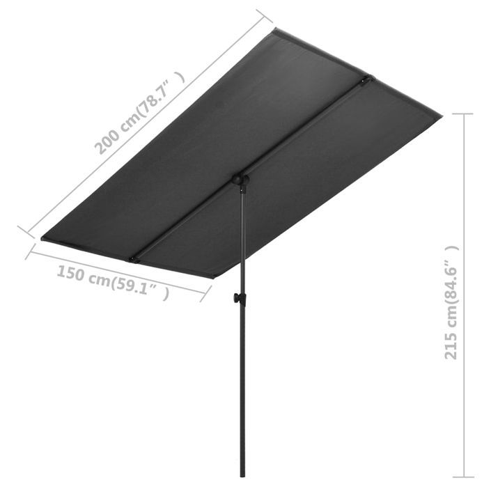 Parasol d'extérieur avec mât en aluminium 2x1,5 m Anthracite - Photo n°7