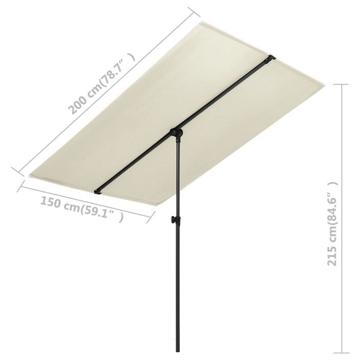 Parasol d'extérieur avec mât en aluminium 2x1,5 m Blanc sable - Photo n°7