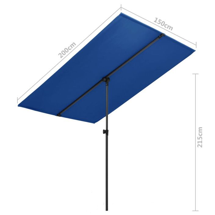 Parasol d'extérieur avec mât en aluminium 2x1,5 m Bleu azuré - Photo n°7
