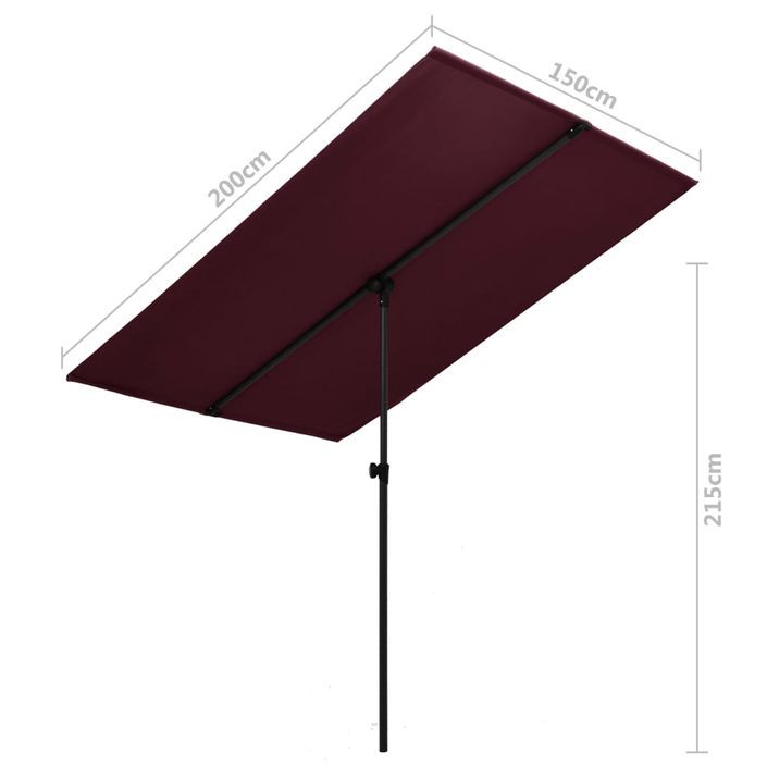 Parasol d'extérieur avec mât en aluminium 2x1,5m Rouge bordeaux - Photo n°7