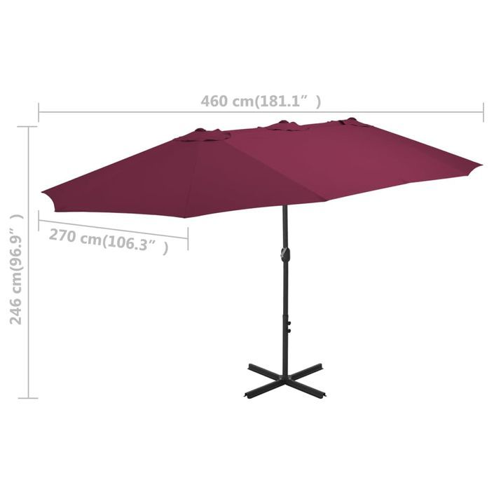 Parasol d'extérieur avec mât en aluminium 460 x 270 cm Bordeaux - Photo n°7