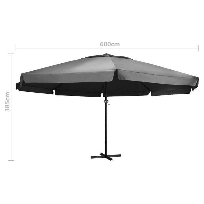 Parasol d'extérieur avec mât en aluminium 600 cm Anthracite - Photo n°6