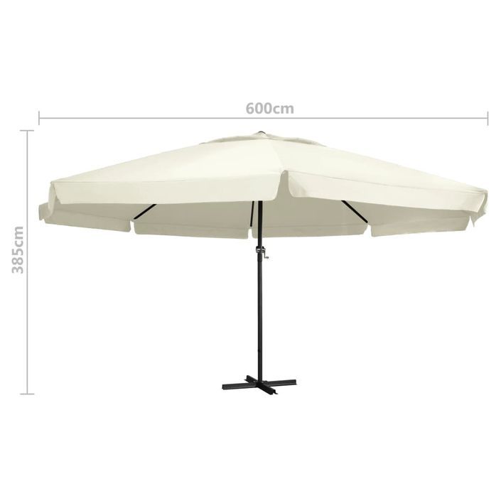 Parasol d'extérieur avec mât en aluminium 600 cm Blanc sable - Photo n°5