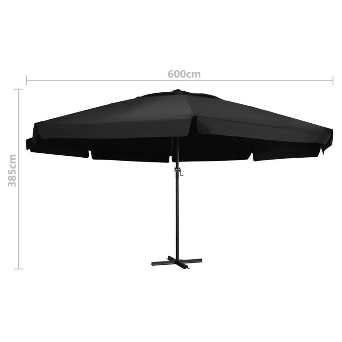 Parasol d'extérieur avec mât en aluminium 600 cm Noir - Photo n°6