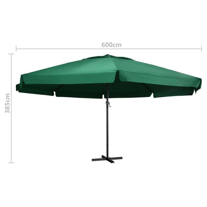 Parasol d'extérieur avec mât en aluminium 600 cm Vert - Photo n°6