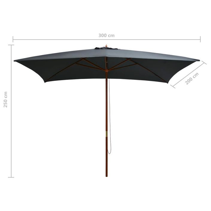 Parasol d'extérieur avec mât en bois 200 x 300 cm Anthracite - Photo n°7