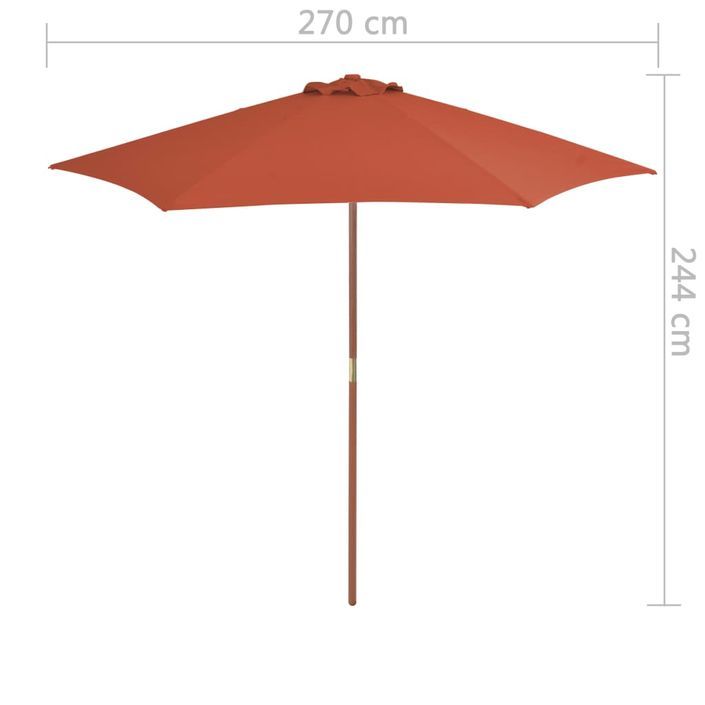 Parasol d'extérieur avec mât en bois 270 cm Terre cuite - Photo n°6
