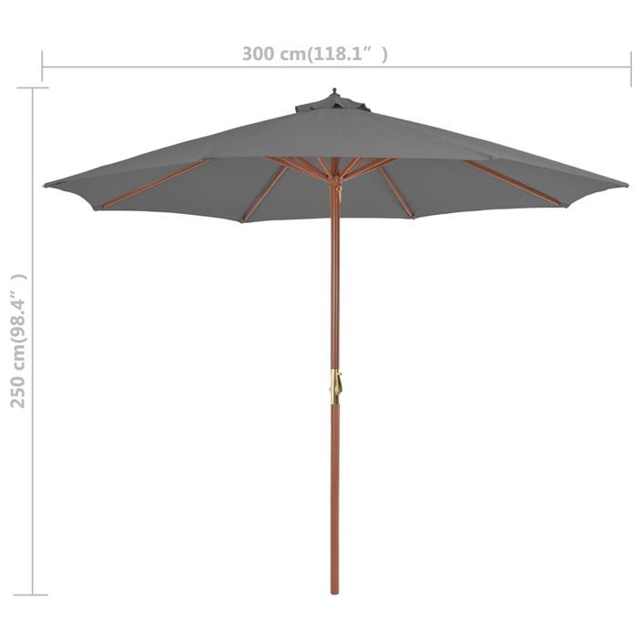 Parasol d'extérieur avec mât en bois 300 cm Anthracite - Photo n°7