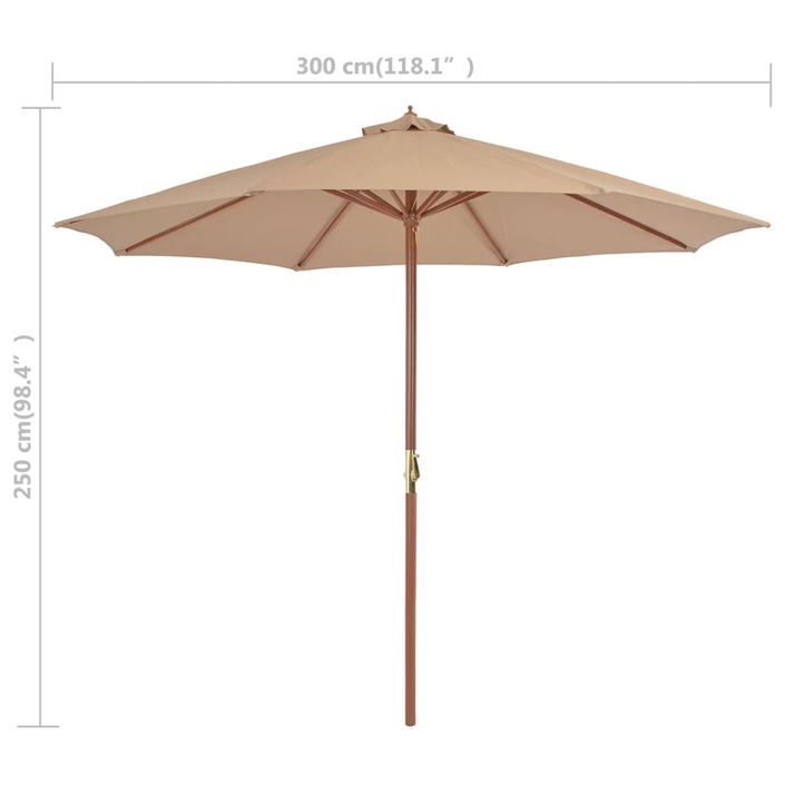 Parasol d'extérieur avec mât en bois 300 cm Taupe - Photo n°7