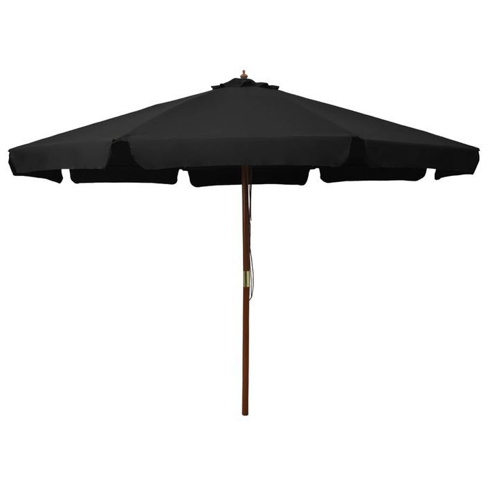 Parasol d'extérieur avec mât en bois 330 cm Noir - Photo n°1