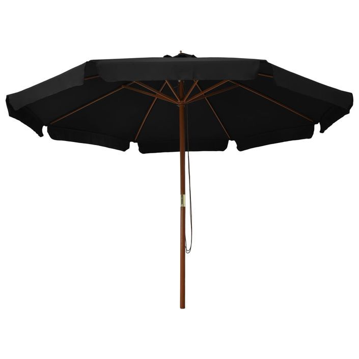 Parasol d'extérieur avec mât en bois 330 cm Noir - Photo n°3