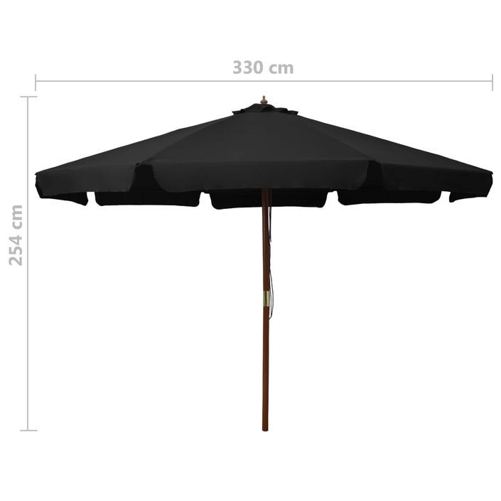 Parasol d'extérieur avec mât en bois 330 cm Noir - Photo n°5