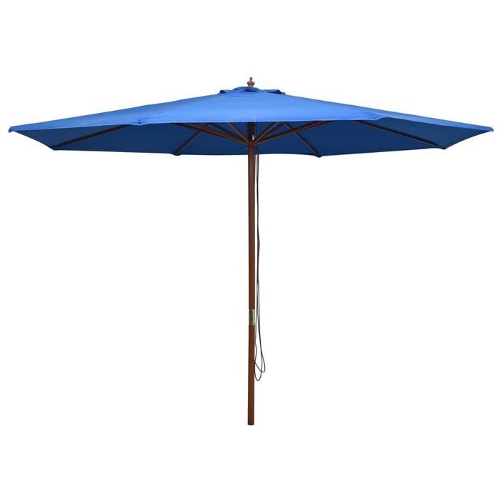 Parasol d'extérieur avec mât en bois 350 cm Bleu - Photo n°1