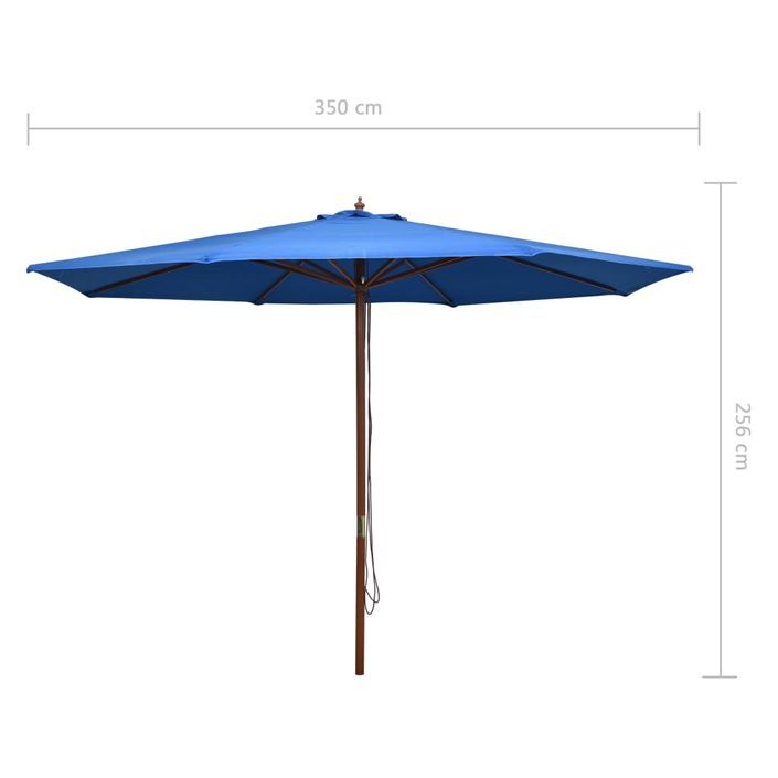 Parasol d'extérieur avec mât en bois 350 cm Bleu - Photo n°6