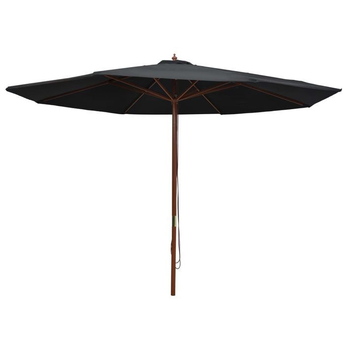 Parasol d'extérieur avec mât en bois 350 cm Noir - Photo n°1