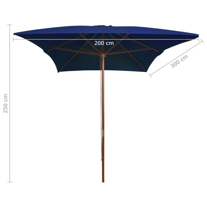 Parasol d'extérieur avec mât en bois Bleu 200x300 cm - Photo n°6