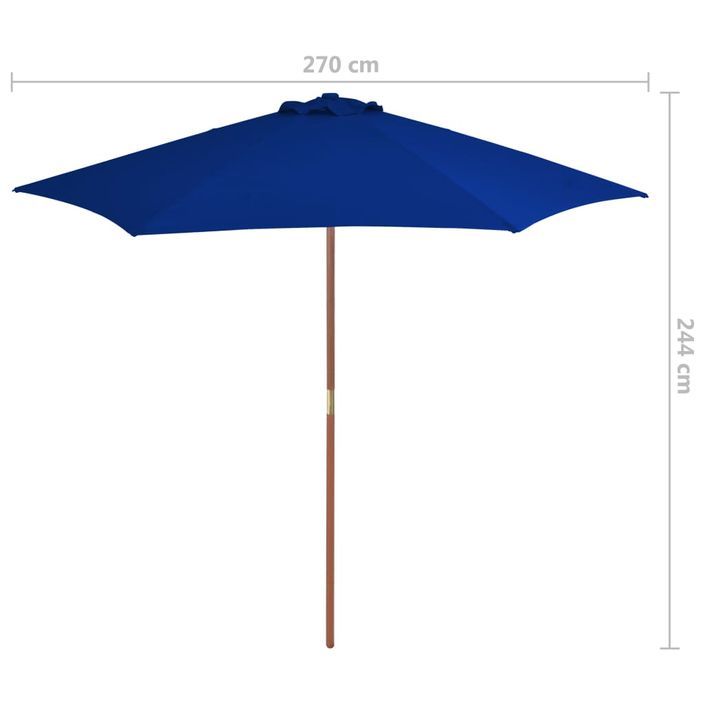 Parasol d'extérieur avec mât en bois Bleu 270 cm - Photo n°6