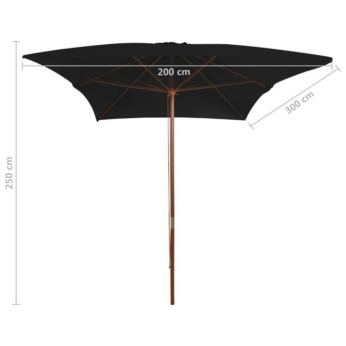 Parasol d'extérieur avec mât en bois Noir 200x300 cm - Photo n°6