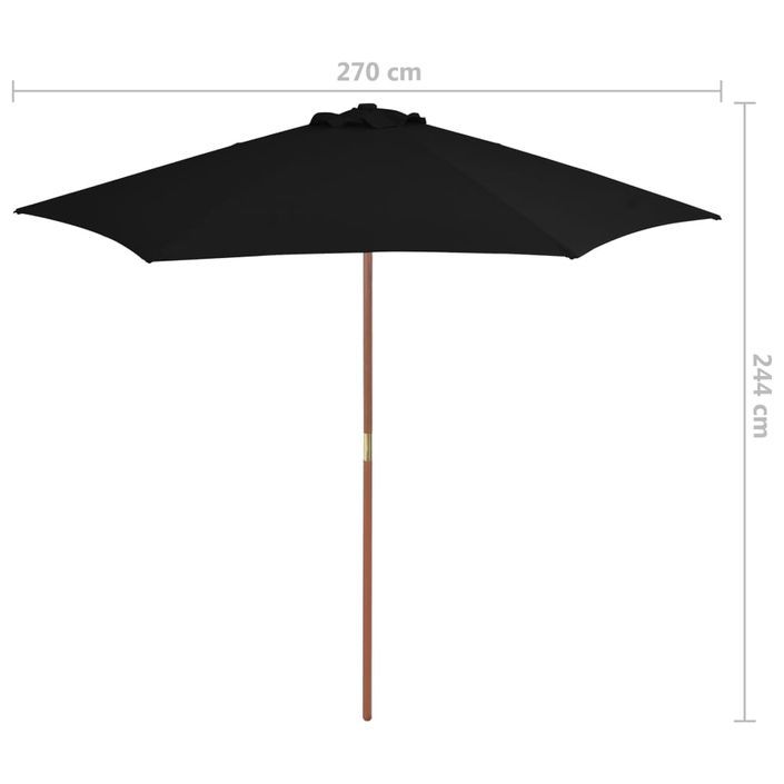 Parasol d'extérieur avec mât en bois Noir 270 cm - Photo n°6