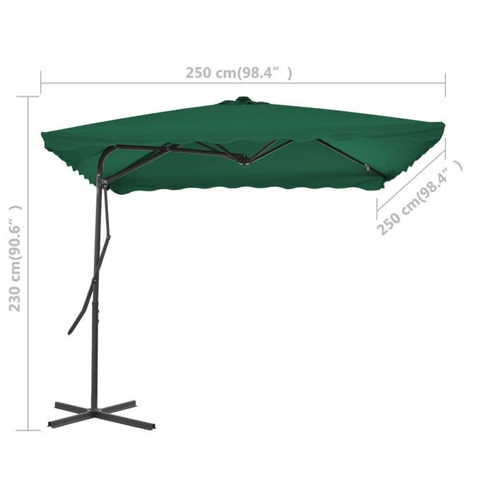 Parasol d'extérieur déporté avec mât en acier 250 x 250 cm Vert - Photo n°6