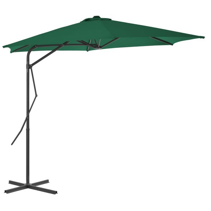 Parasol d'extérieur déporté avec mât en acier 300 cm Vert - Photo n°1