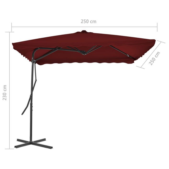 Parasol d'extérieur déporté avec mât en acier Bordeaux 250x250x230 cm - Photo n°6