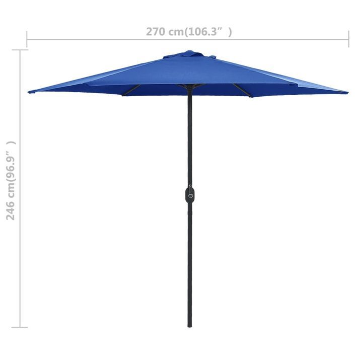 Parasol d'extérieur et mât en aluminium 270x246 cm Bleu azuré - Photo n°7