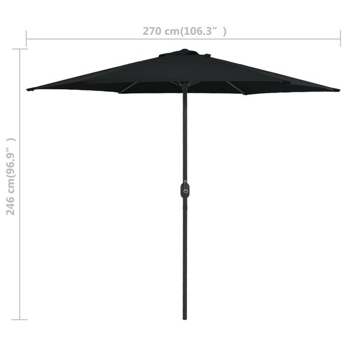 Parasol d'extérieur et mât en aluminium 270x246 cm Noir - Photo n°7