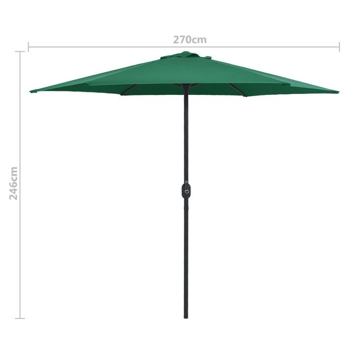 Parasol d'extérieur et mât en aluminium 270x246 cm Vert - Photo n°7