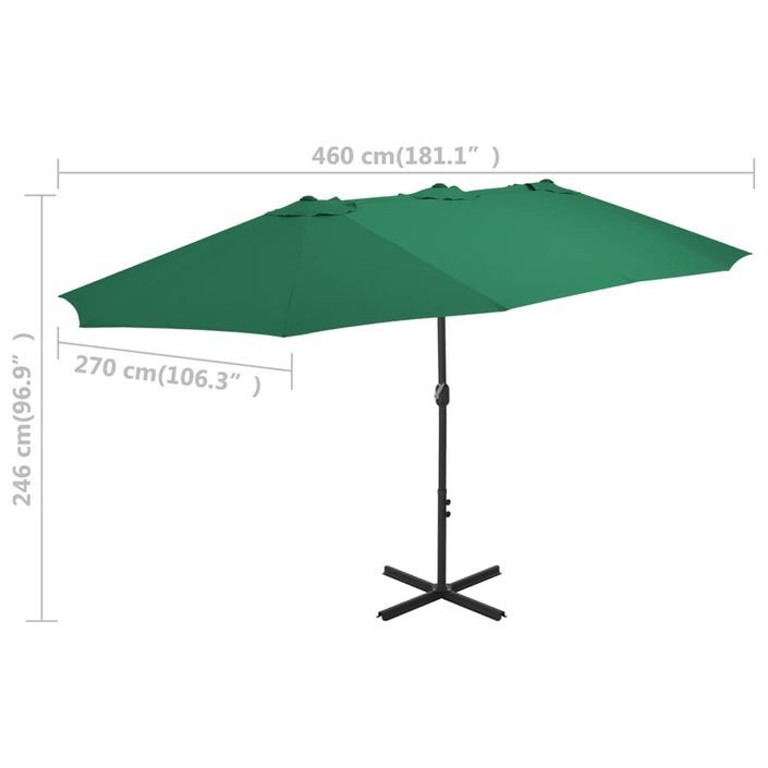 Parasol d'extérieur et mât en aluminium 460 x 270 cm Vert - Photo n°8