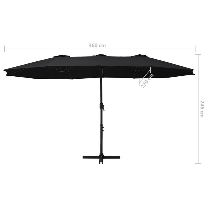 Parasol d'extérieur et poteau en aluminium 460 x 270 cm Noir - Photo n°10