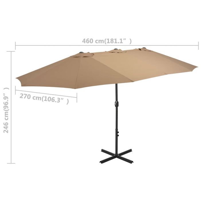 Parasol d'extérieur et poteau en aluminium 460 x 270 cm Taupe - Photo n°8