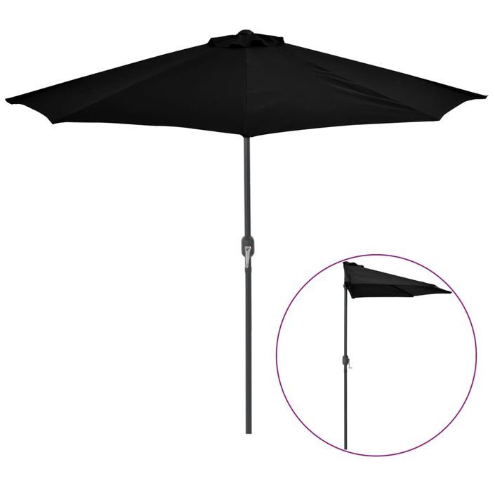 Parasol de balcon avec mât en aluminium Noir 270x135x245cm Demi - Photo n°3