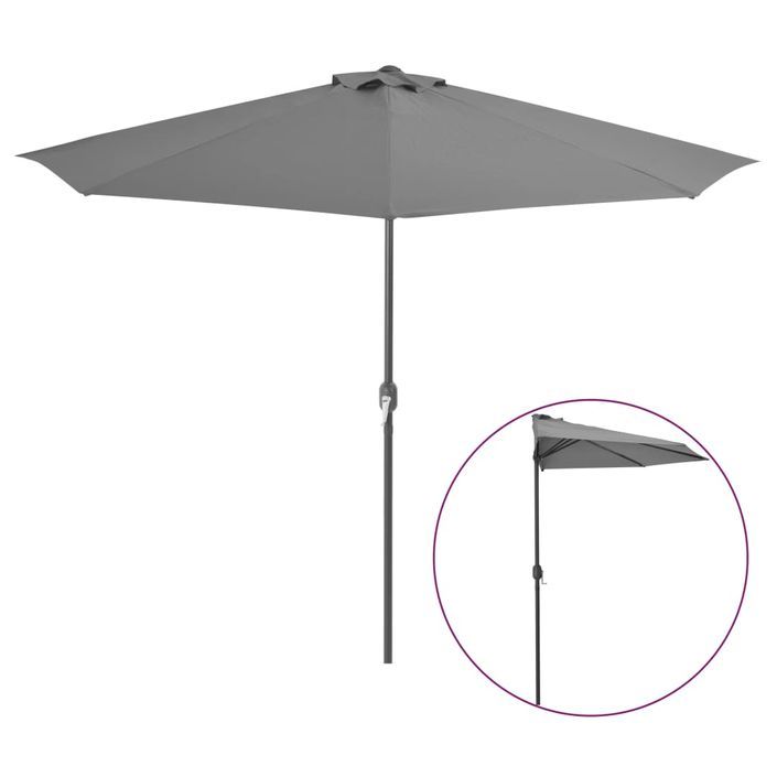 Parasol de balcon et mât en aluminium Anthracite 300x150cm Demi - Photo n°1