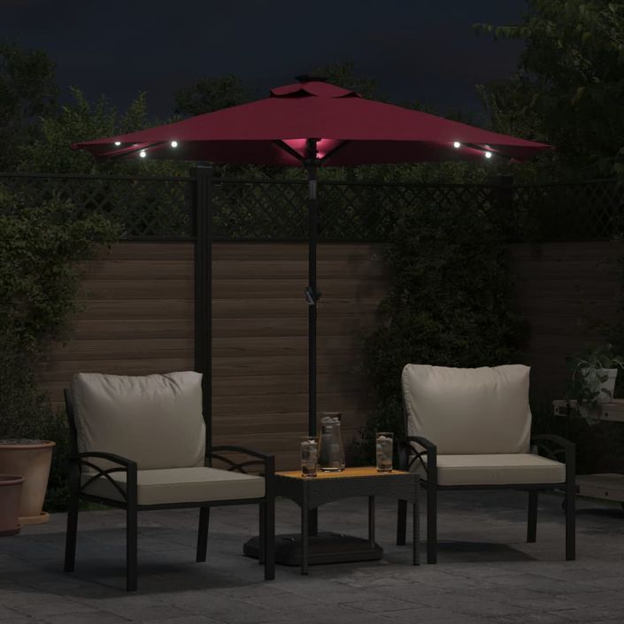 Parasol de jardin avec LED mât en acier bordeaux 225x225x212 cm - Photo n°3