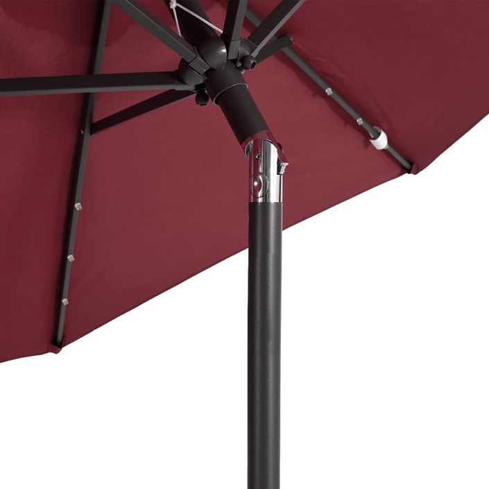 Parasol de jardin avec LED mât en acier bordeaux 225x225x212 cm - Photo n°9