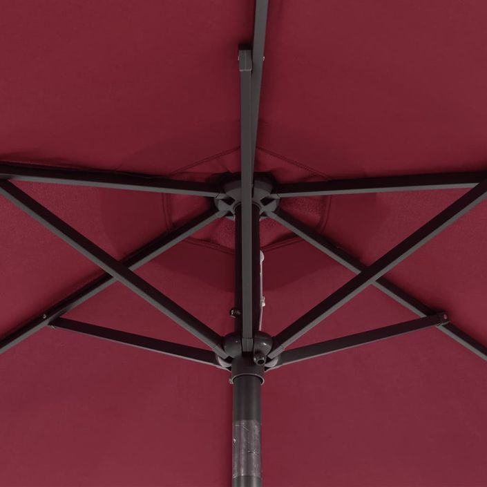 Parasol de jardin avec LED mât en acier bordeaux 225x225x212 cm - Photo n°12