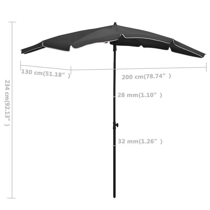 Parasol de jardin avec mât 200x130 cm Anthracite - Photo n°6