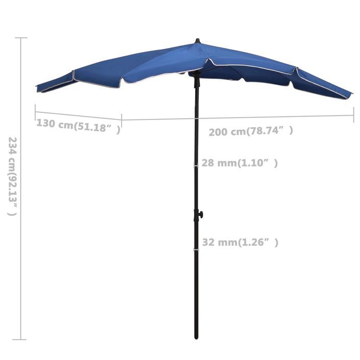 Parasol de jardin avec mât 200x130 cm Bleu azuré - Photo n°6